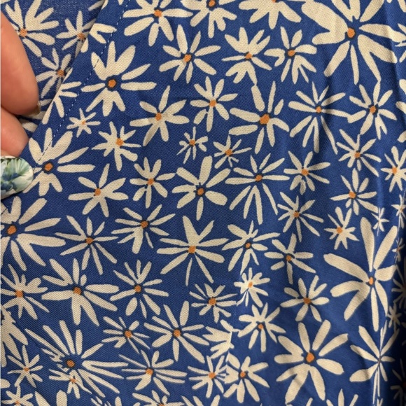 Uniqlo V Neck Long Sleeve Mini Dress Blue Daisy Floral Size XS Pockets Printed - Picture 3 of 8